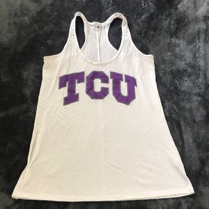 White TCU racer back tank